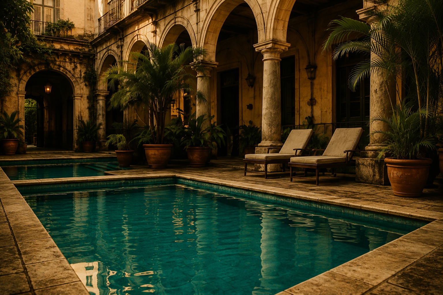 Sunlit Havana courtyard pool with clear turquoise water